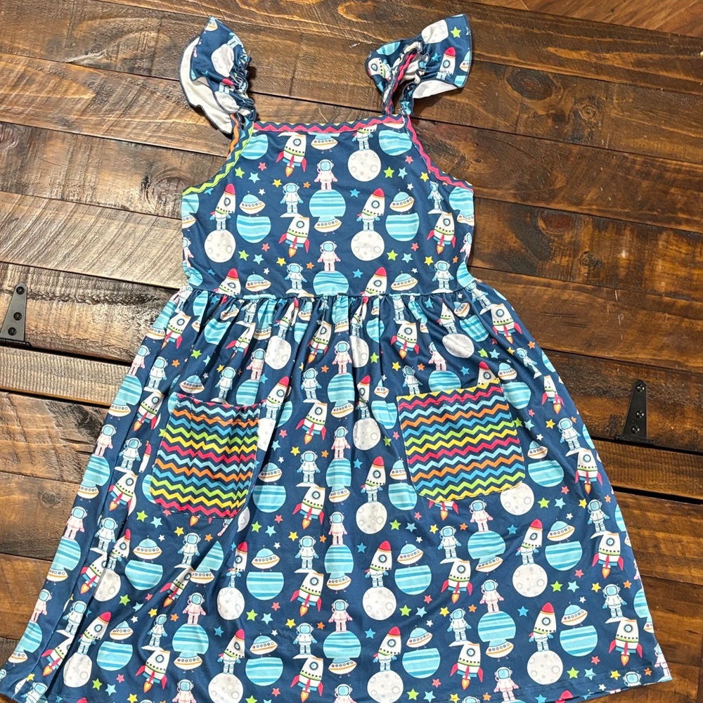 Blue Space-Themed Kids Casual Dress